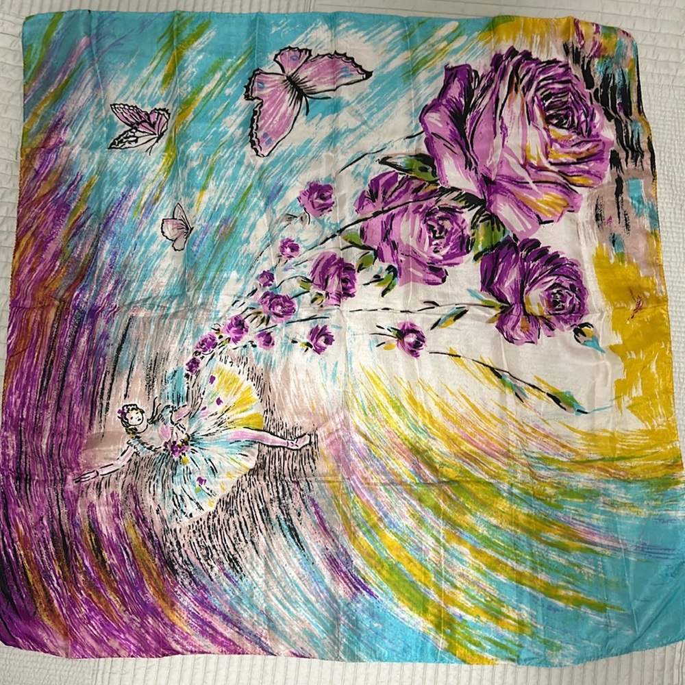 Vintage Sally Gee Silk Scarf. 33.5” x 33”